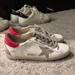 Golden Goose White and Red Star Sneakers